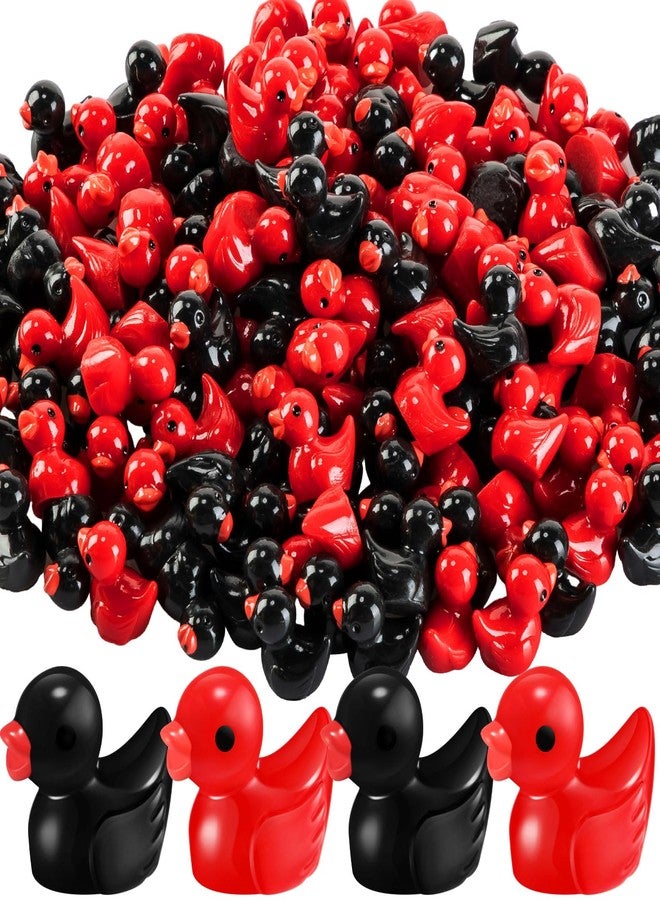 Rotatingpals 150 Pcs Valentine's Day Mini Ducks Resin Tiny Duck Little Small Figures Bulk for Valentines Party Dollhouse Aquarium Decor Micro Garden Landscape DIY Crafts(Red,Black) - Image 1